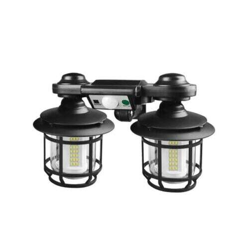 JD-2216A Lampa solarna z czujnikiem ruchu LED na zewnątrz z pilotem, czarna, dwa światła, czujnik ruchu