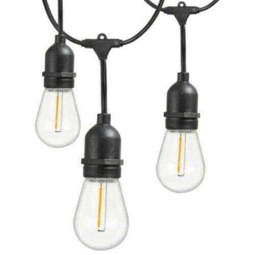 Outdoor string lights with 3 warm white LED bulbs, black wire