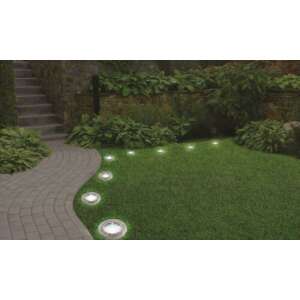 Disk Lights 8 ledes napelemes nyomvonaljelölő lámpa készlet, hidegfehér, több lámpa világít egy kerti ösvényt - Nonbrand Napelemes lámpa