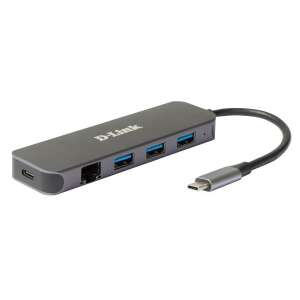 D-Link DUB-2334 USB 3.0, USB-C, RJ-45, 5 az 1-ben Szürke USB Hub 73532841 