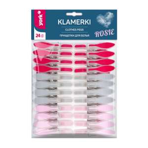 24 pack of YORK ROSIE clothespins, pink, grey and red clothespins - YORK