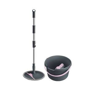 York Clean House Roll&Up Spin Mop Set with Bucket, grey and pink, for easy cleaning - Felmosó
