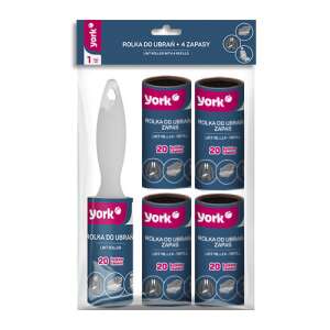 York Fusselrolle mit 4 Nachfüllungen, 20 Blätter pro Rolle, ideal zum Entfernen von Fusseln, Haaren und Tierhaaren von Kleidung, Möbeln und Autoinnenräumen - YORK