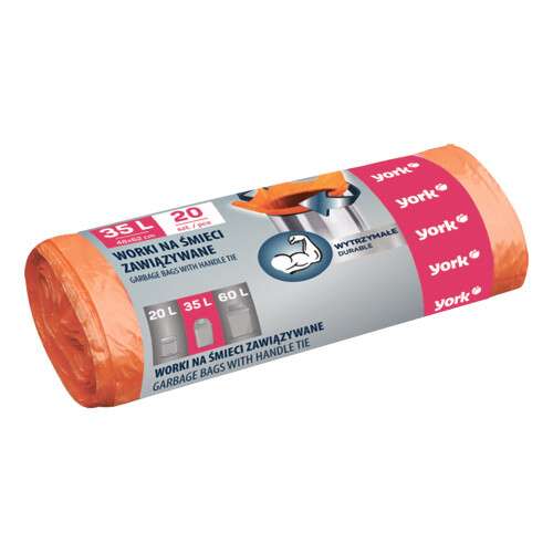 York 35L Orange Müllsäcke mit Kordelzug, 20 Stück