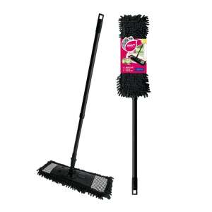 Lapos felmosó mop 120cm-es teleszkópos nyéllel PEPITA - YORK - CLEAN HOUSE, fekete mikroszál felmosó teleszkópos nyéllel, lapos felmosó, padló tisztítás - YORK