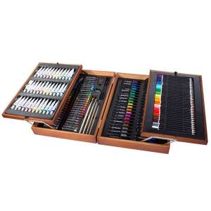 Set de artă Timeless Tools de 174 de piese într-o cutie de lemn, deschis, arătând toate materialele - Seturi de papetărie