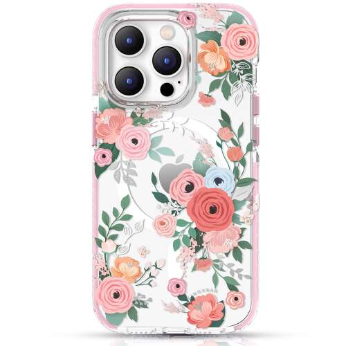 Kingxbar Flora Serie Magnetic Case für iPhone 14 Plus MagSafe dekoriert mit Rose Blumen Muster