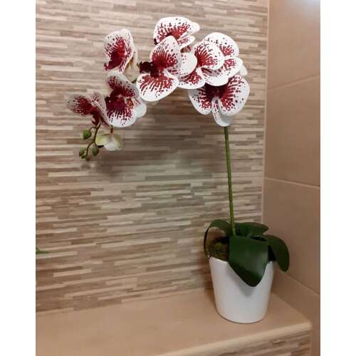 Prémium Orchidea Művirág 1 szálas kaspóban 65cm #fehér-rózsaszín
