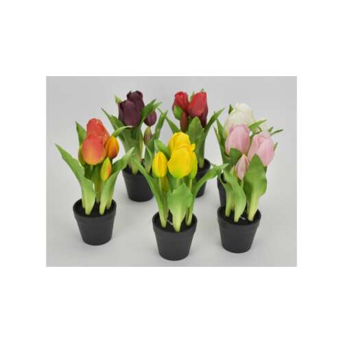 Tulipán Művirág 4 szálas virágcserépben 22cm  ( az ár 1 db ra vonatkozik )