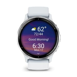 Garmin Venu 3 smartwatch with sandstone and silver bezel displaying weather and time - Smartwatch
