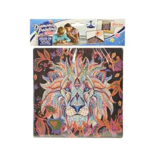 Diamond Painting Animal - Lion, 20x20 cm, DIY kit with beads, stand, tool, tray, and colorful beads - Diamond painting kit