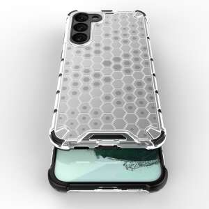Honeycomb Samsung Galaxy S23+ black hybrid phone case angled view - Phone Case