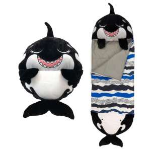 Happy Nappers 2-in-1 Shark Sleeping Bag and Pillow, black and white,  unfolded, showing both the pillow and sleeping bag - Kids' sleeping bag