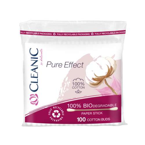 Cleanic Pure Effect 100 Wattestäbchen, biologisch abbaubar, Papierstiel, 100% Baumwolle