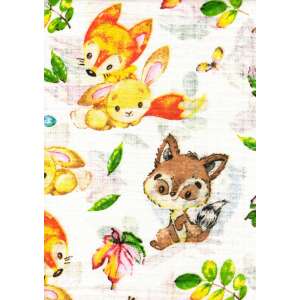 1db-os mintás textil pelenka - vidám barátok, 100% pamut, 60x80cm, róka és nyuszi mintával - Textil pelenka