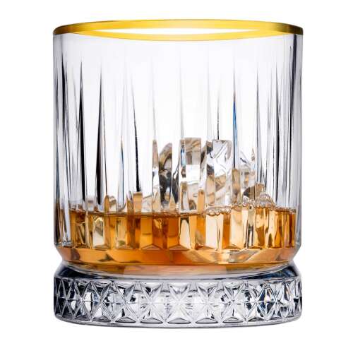 Pasabahce Elysia 4 piece whiskey glass set with gold rim, 210ml