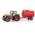 Sárga játék traktor piros pótkocsival, a 4 db-os készlet része