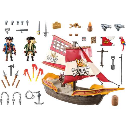 Playmobil Piraten 71418 Segelndes Piratenschiff mit Figuren, Kanonen und Zubehör