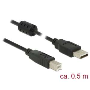 DeLock USB 2.0 A to B Cable - 0.5m Black - Data Cable