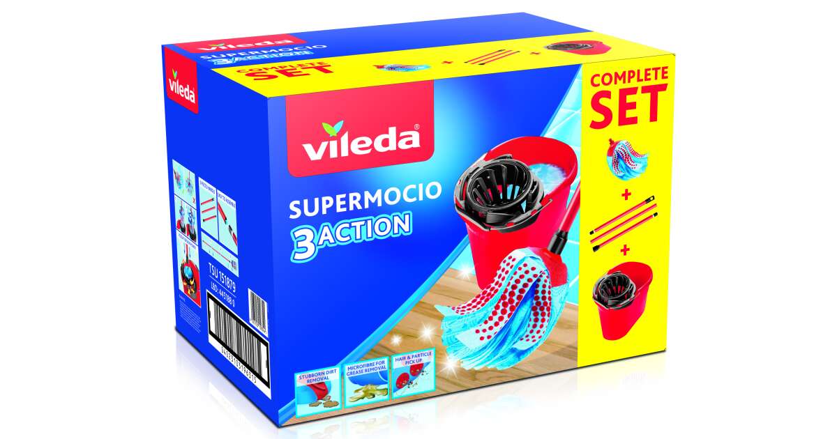 Vileda SuperMocio 3Action XL Mop and Bucket Set, Red/Blue