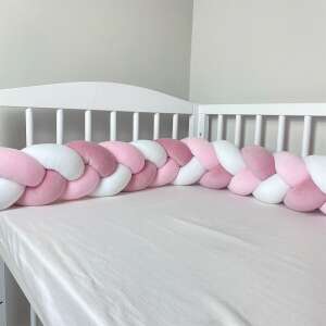 Rosa, weiß und rosafarbener geflochtener Babybett-Stoßfänger, Babybett-Stoßfänger, weicher Babybett-Stoßfänger, Babysicherheit, Babybett-Sicherheit, Babybett-Stoßfänger, Babybett-Schutz, Babybett-Dekor - Bettwäsche