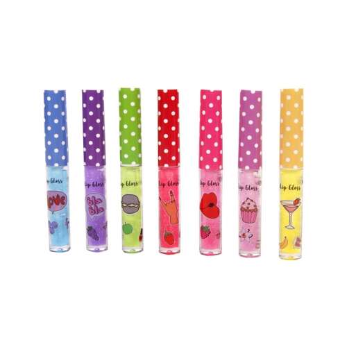 Create It! Scented Lip Gloss, 7 different colors and flavors, with glitter, in a clear tube