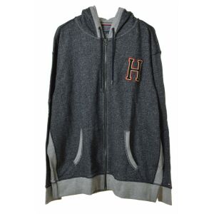 Tommy Hilfiger men's gray and blue zip-up hoodie with 'H' logo - Tommy Hilfiger