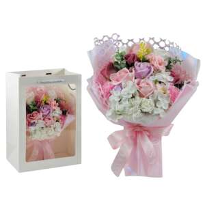 ÉLETHŰ SZAPPANRÓZSA VIRÁGCSOKOR DÍSZTASAKBAN RÓZSASZÍN szappanvirág csokor dísztasakban - Ajándék ötlet Valentin-napra