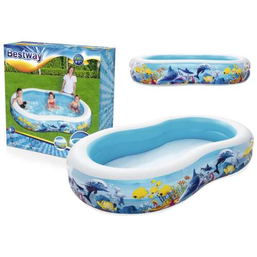 Bestway inflatable family pool with dolphin and fish design, 262x157x46cm, packaging