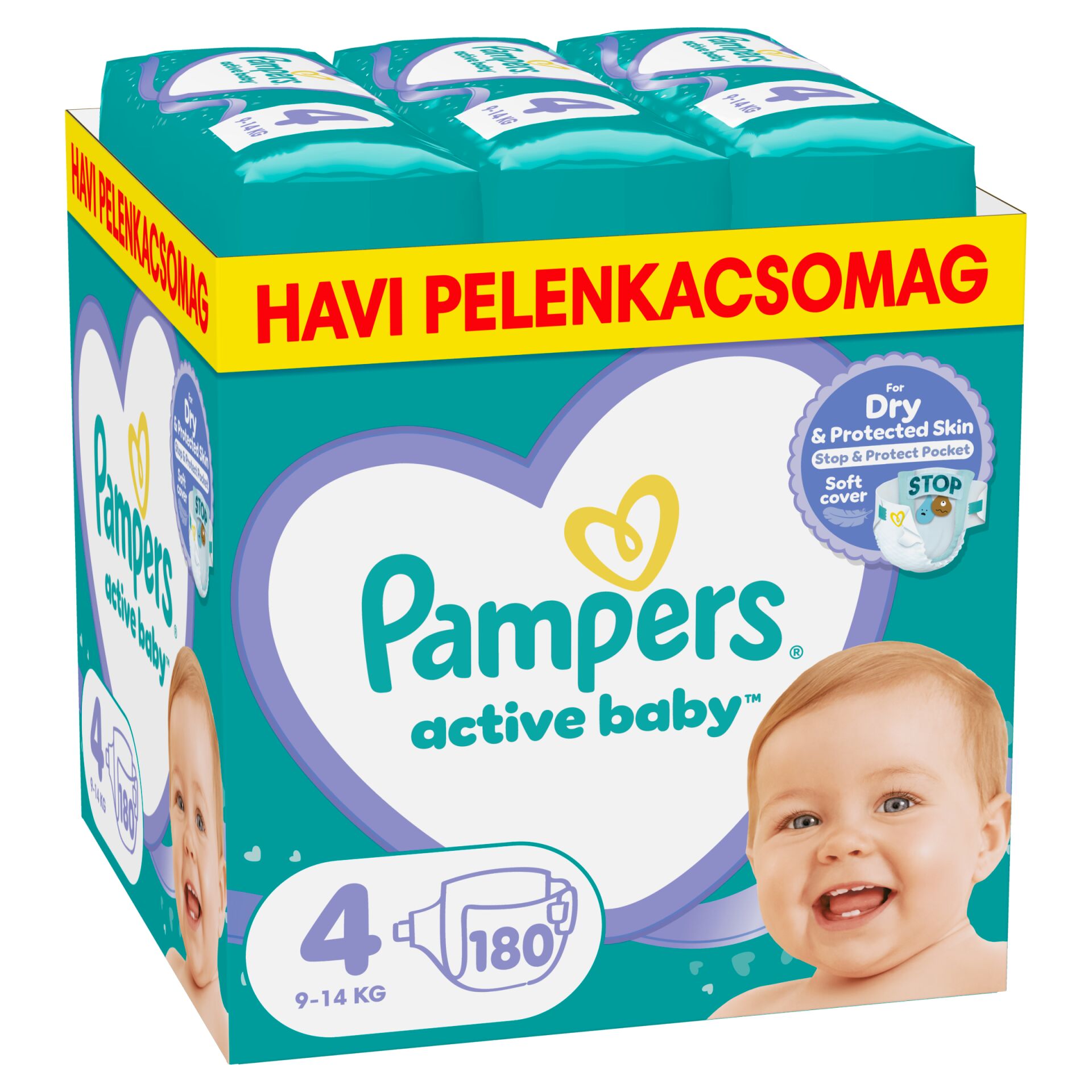 E-shop Pampers Active Baby mesačné balenie plienok 9-14kg Maxi 4 (180ks)