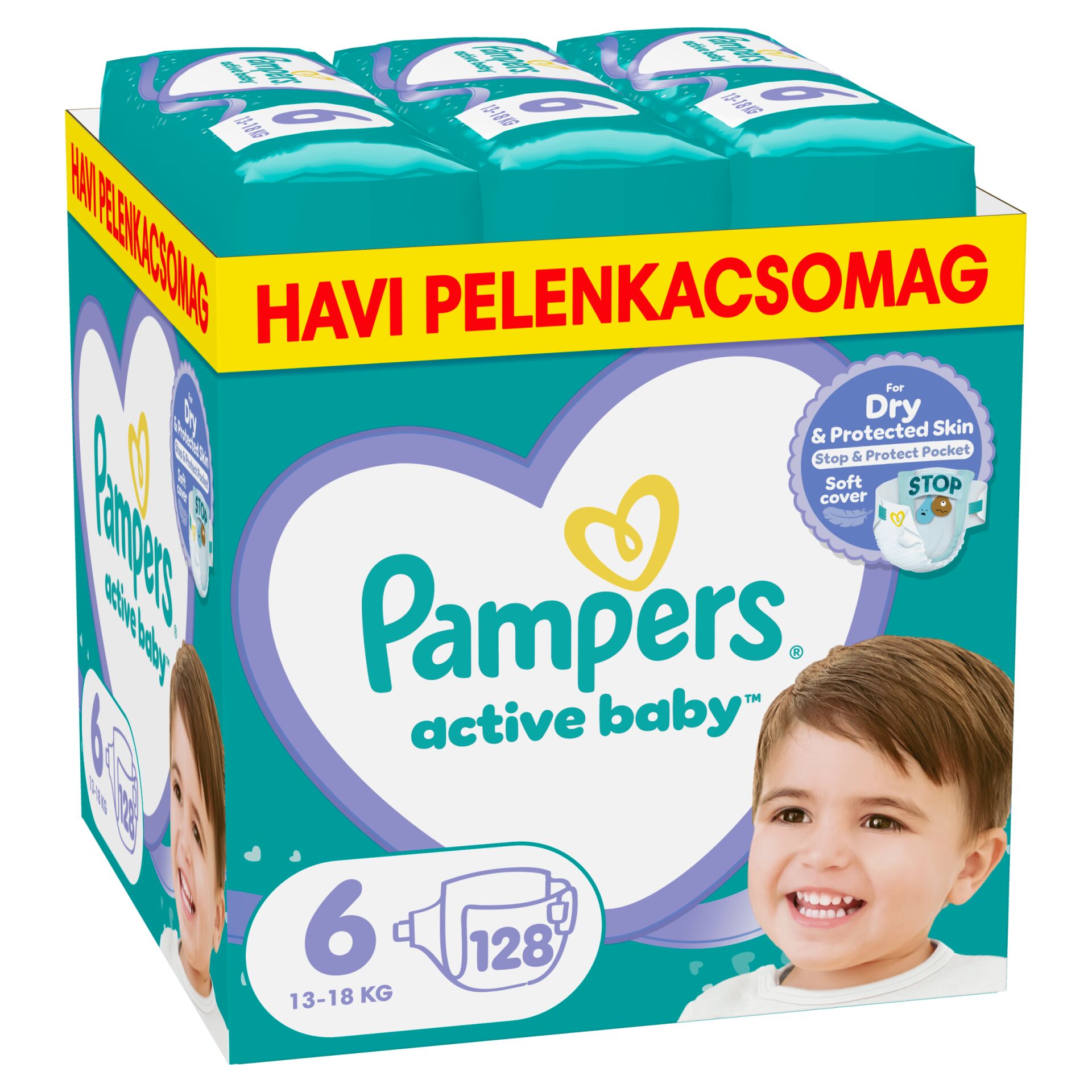 E-shop Pampers Active Baby mesačné balenie plienok 13-18kg Junior 6 (128ks)