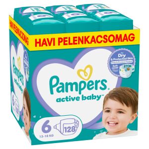 Pampers Active Baby miesięczne opakowanie pieluch 13-18kg Junior 6 (128szt) 145220492 - Pampers