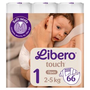 Scutece Libero Touch mărimea 1 pentru nou-născuți cu greutatea de 2-5 kg, pachet de 66 bucăți - Libero