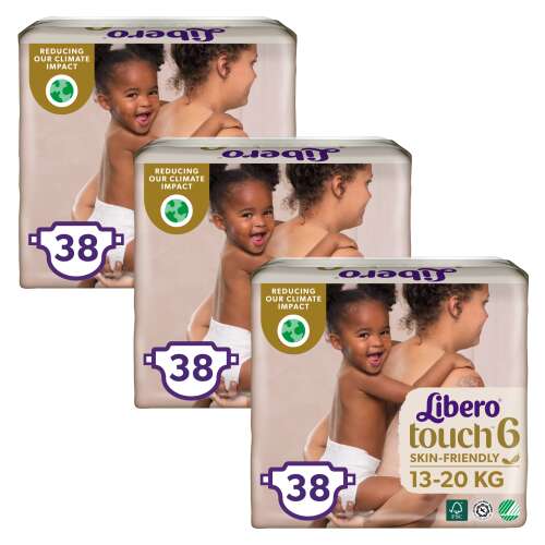 Trei pachete de scutece Libero Touch Mărimea 6 (13-20kg), câte 38 de bucăți fiecare