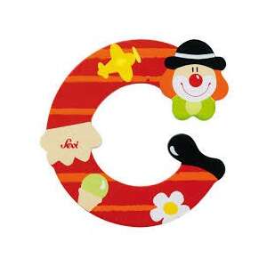 Sevi Clown Alphabet Buchstabe C - Rot, Holzbuchstabe C mit Clown-Design, perfekt für die Dekoration eines Kinderzimmers - Dekorative Buchstaben