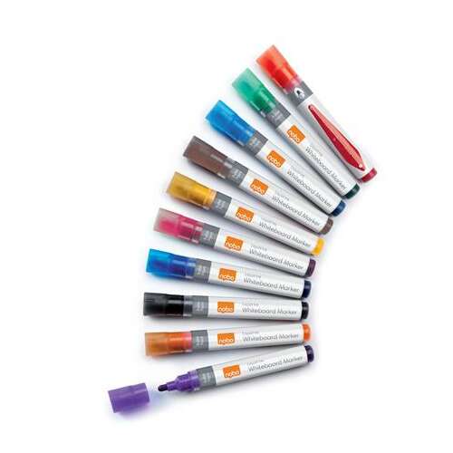 NOBO markeri za bijelu ploču, set od 10, raznobojni, okrugli vrh, širina linije 1-3 mm