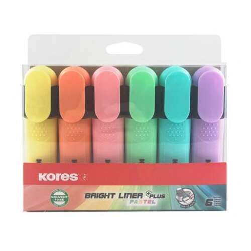 KORES Szövegkiemelő készlet, 0,5-5 mm, KORES "Bright Liner Plus Pastel", 6 különböző szín