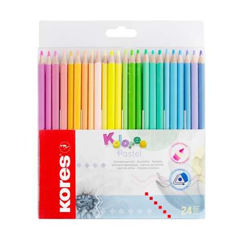 KORES Set de creioane colorate, triunghiular, KORES "Kolores Pastel", 24 de culori pastelate