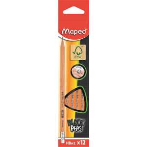 MAPED Black`Peps HB2 triangular pencil with eraser, pack of 12 - Maped Graphite Pencil