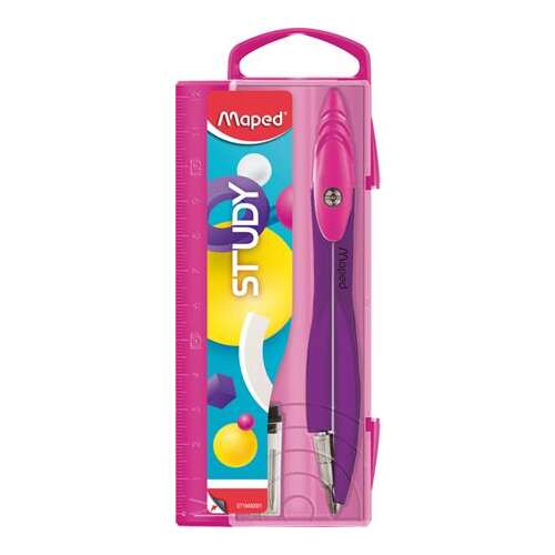 Maped Study Pop Zirkel in rosa und lila mit Lineal-Etui