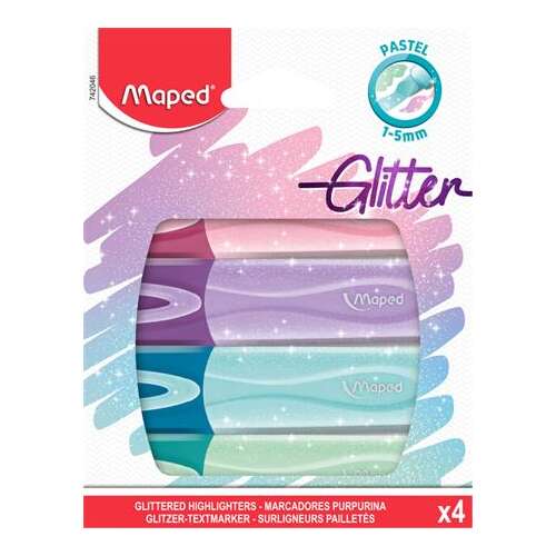 MAPED Szövegkiemelő készlet, 1-5 mm, MAPED "Glitter Fluo Peps", vegyes pasztell színek