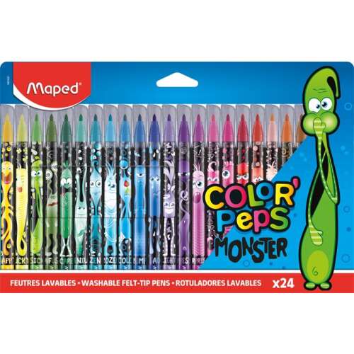 MAPED Set de stilouri cu vârf de fetru, 2,8 mm, lavabil, MAPED Color`Peps Monster 24 culori diferite
