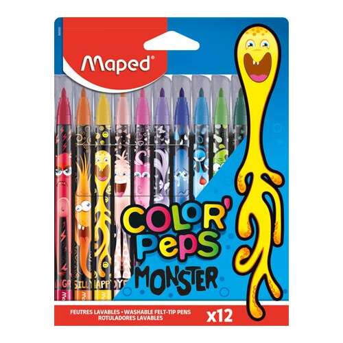 MAPED Filzstift-Set, 2,8 mm, abwaschbar, MAPED "Color`Peps Monster" 12 verschiedene Farben 32212110