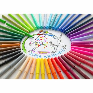 Faber-Castell Castle 12-color felt tip pens arranged in a circle around a drawing of a dog - Marker