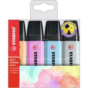 STABILO BOSS Original Pastel Textmarker-Set, 4er Pack, Pastellfarben, 2-5 mm abgeschrägte Spitze - Textmarker
