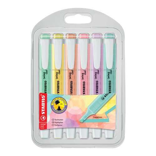 STABILO Swing Cool Pastel Textmarker-Set, 6 Pastellfarben, 1-4 mm abgeschrägte Spitze