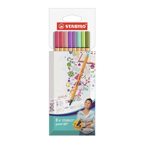 STABILO Point 88 Fineliner Stifte, 8er-Pack, Sortierte Farben