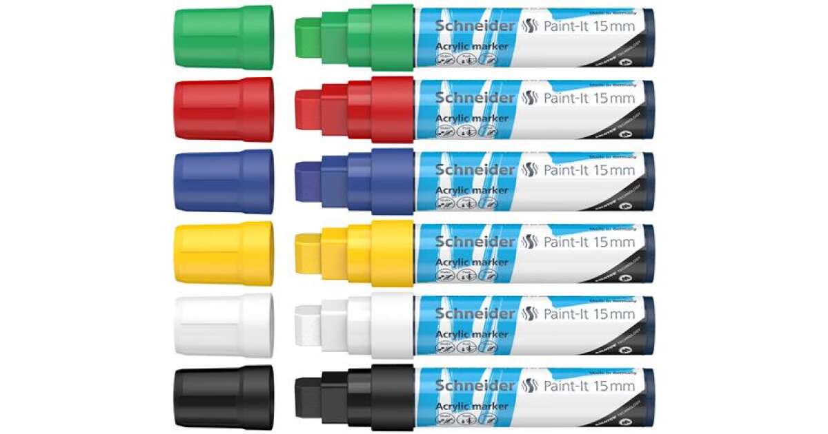 SCHNEIDER Acrylic marker set, 15 mm, SCHNEIDER "Paint-It 330", 6  different colours