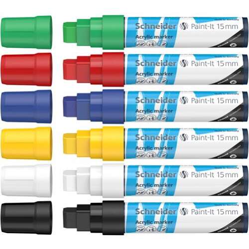 SCHNEIDER Set de markere acrilice, 15 mm, SCHNEIDER "Paint-It 330", 6 culori diferite