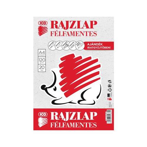 ICO Rajzlap, félfamentes, A4, 120 g/m2, ICO "Süni"